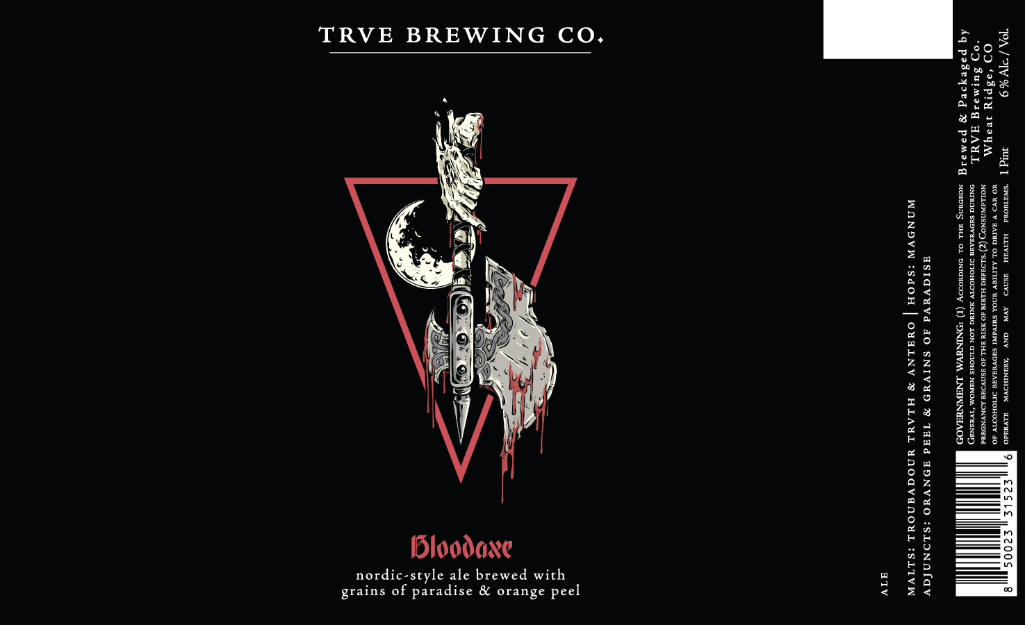 TABC label artwork for Trve Brewing Co. Bloodaxe Ale