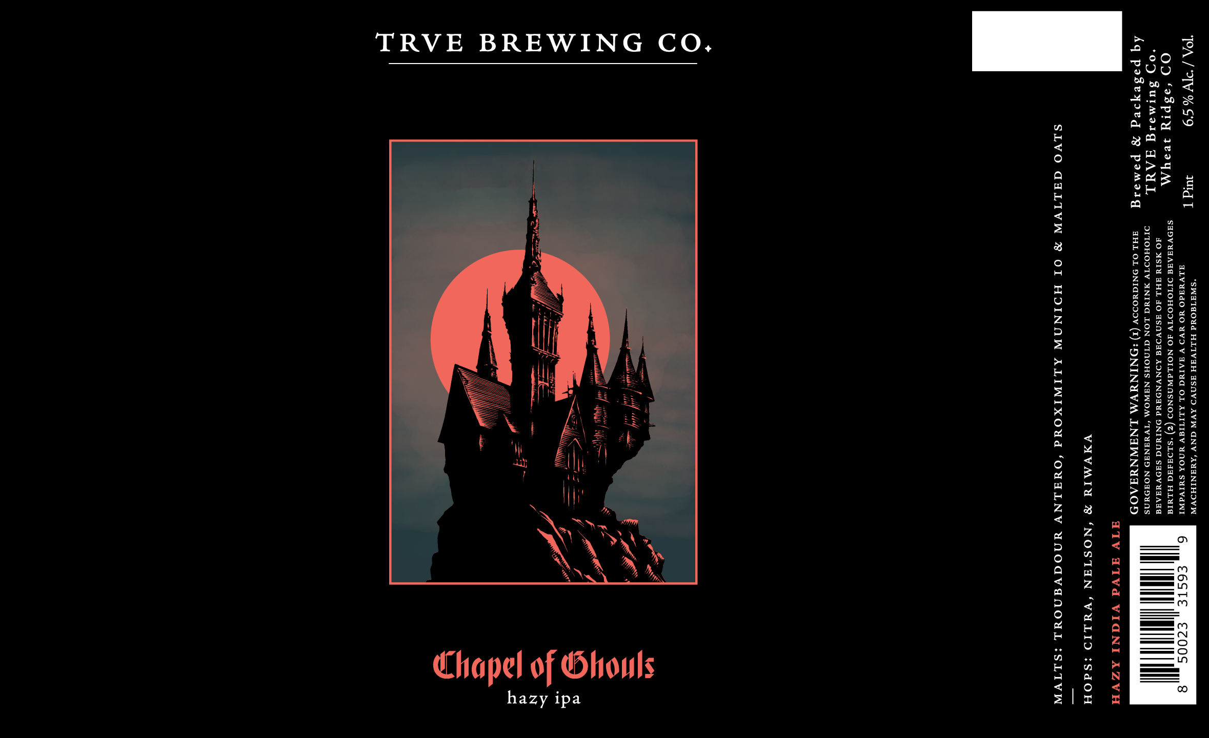 TABC label artwork for Trve Brewing Co. Chapel of Ghouls