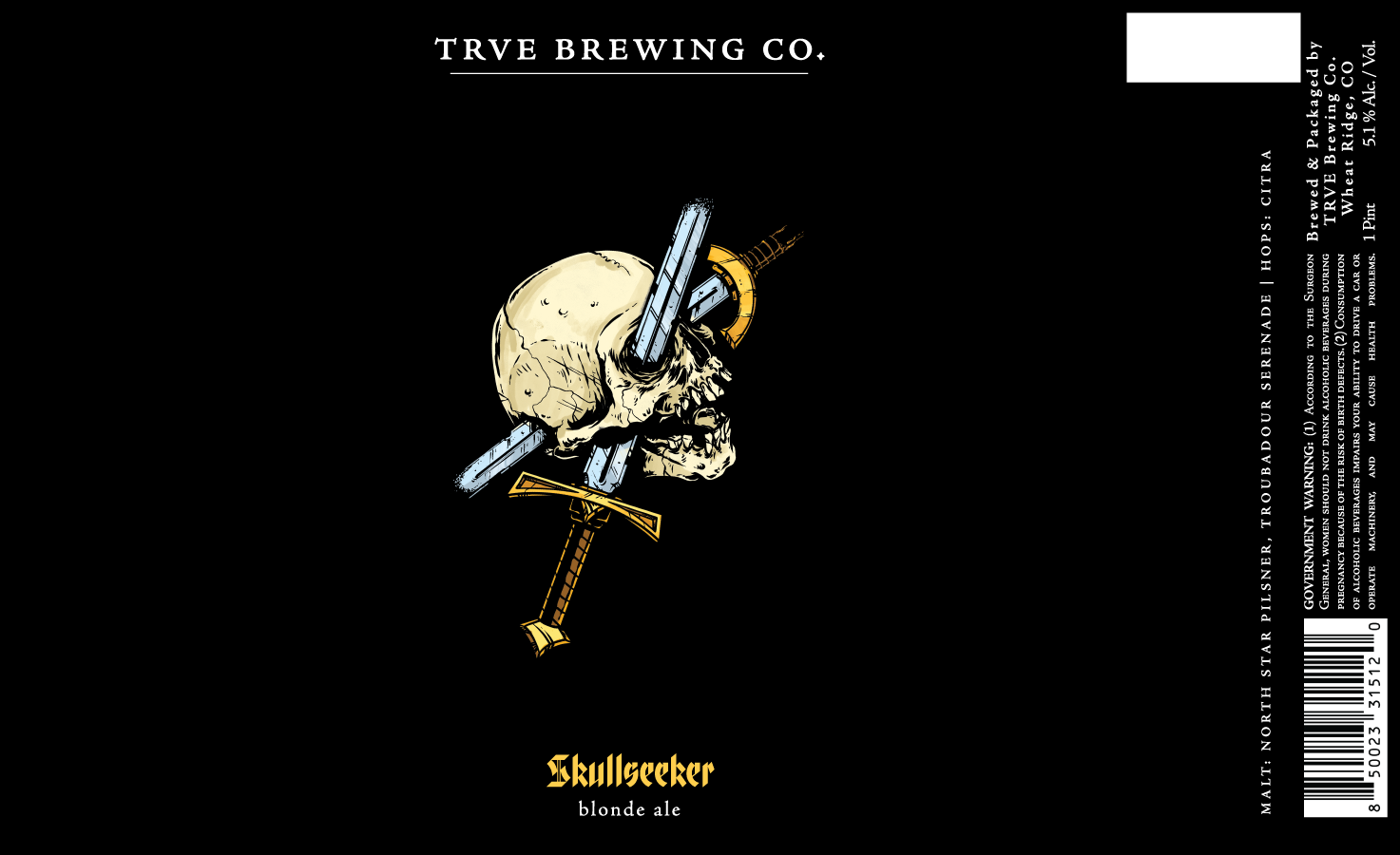 TABC label artwork for Trve Brewing Co. Skullseeker