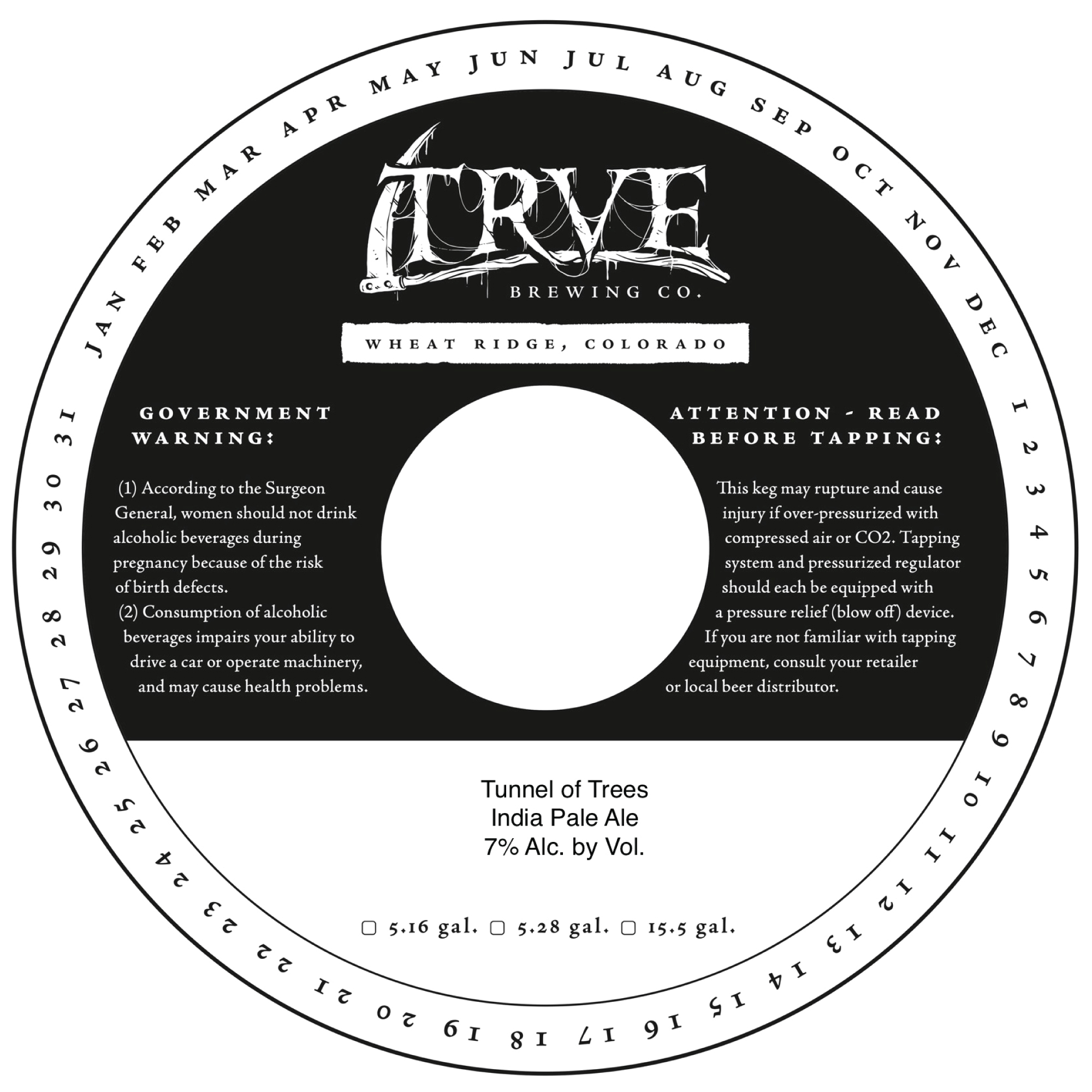 TABC label artwork for Trve Brewing Co. Tunnel of Trees- Keg Collar