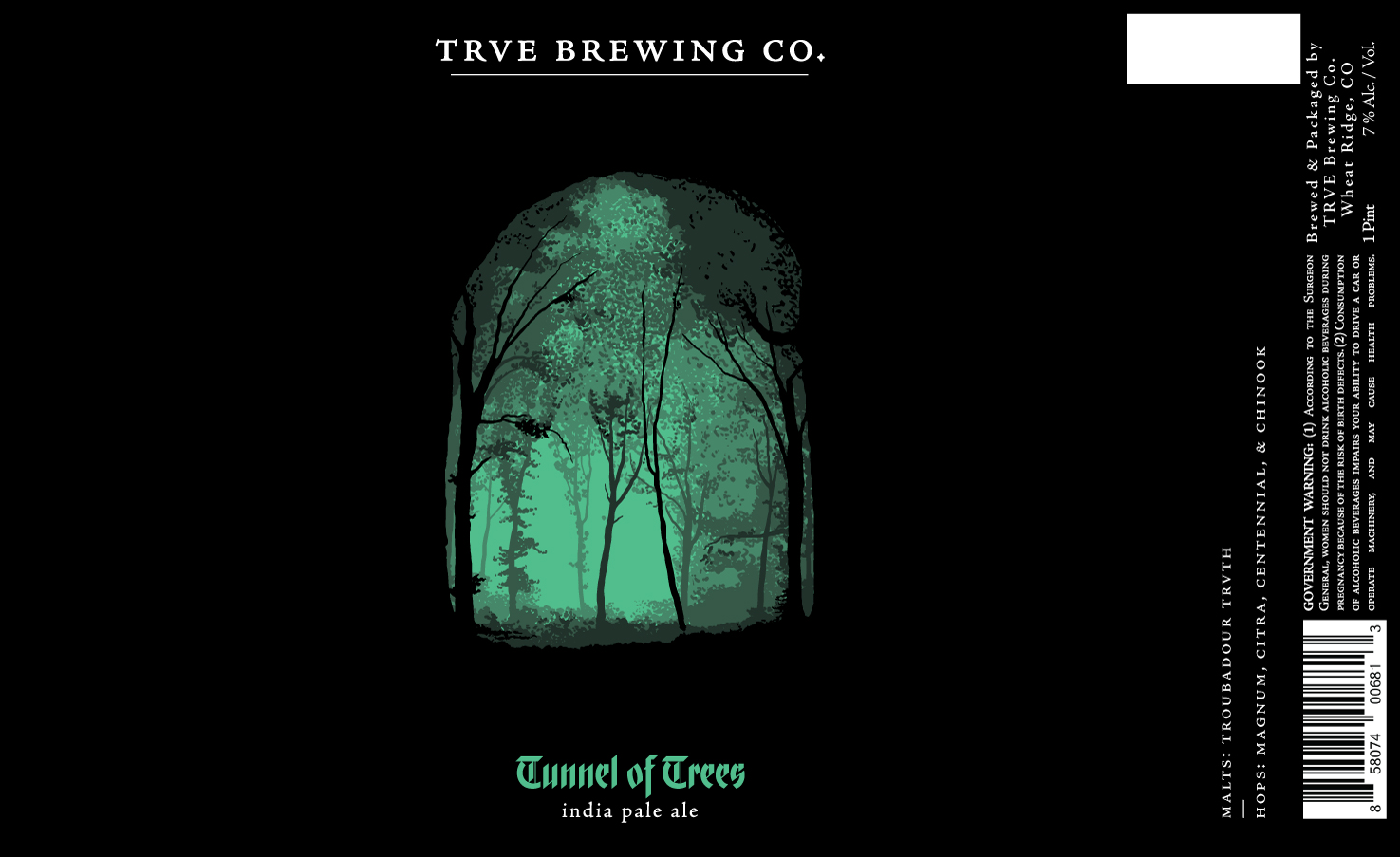 TABC label artwork for Trve Brewing Co. Tunnel of Trees