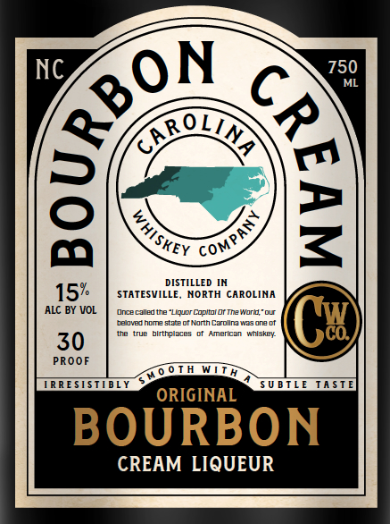 TABC label artwork for Carolina Whiskey Company Bourbon Cream Liqueur