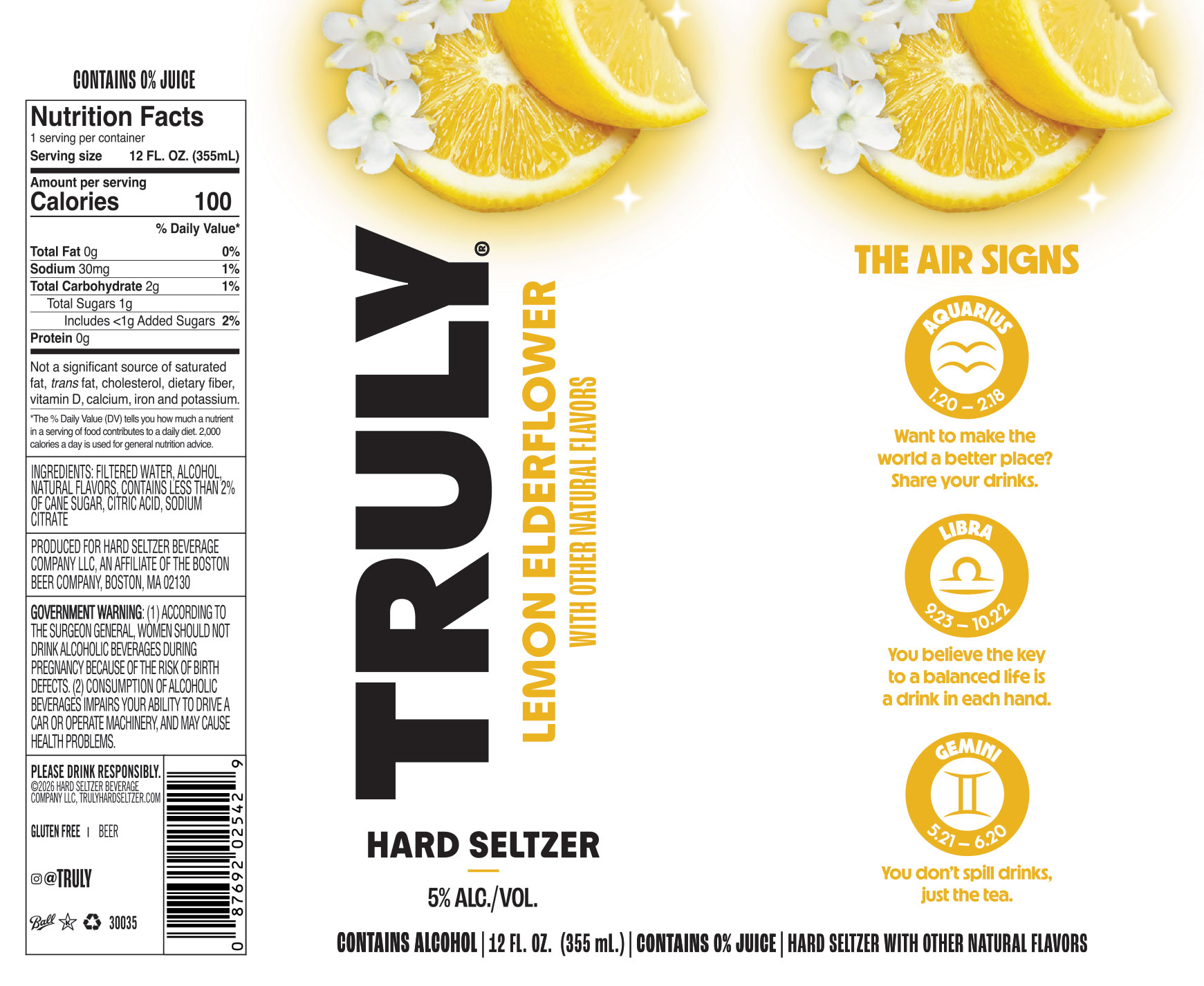 TABC label artwork for Truly Hard Seltzer Lemon Elderflower