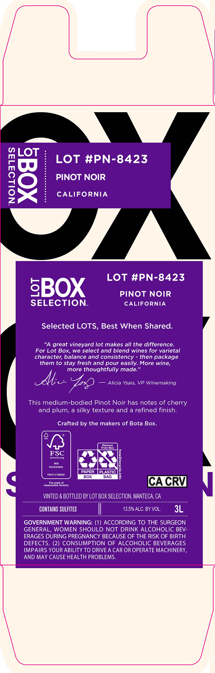 TABC label artwork for Lot Box Selection Pinot Noir California