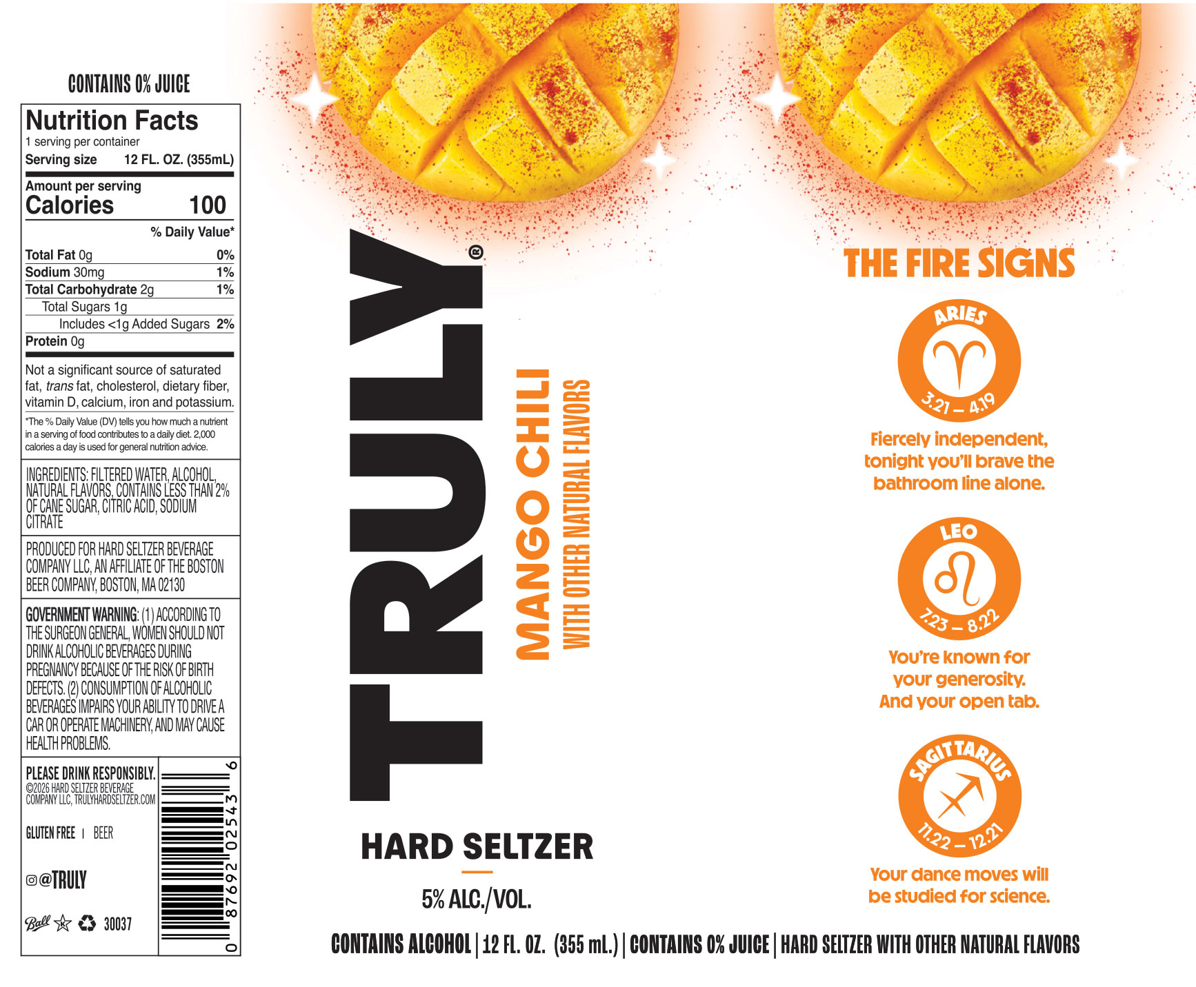 TABC label artwork for Truly Hard Seltzer Mango Chili