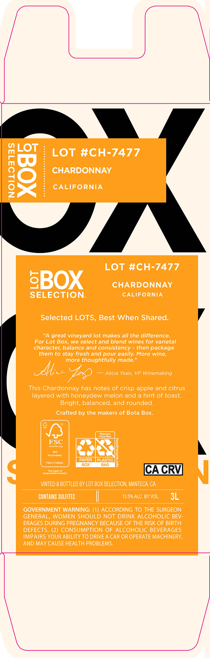 TABC label artwork for Lot Box Selection Chardonnay California