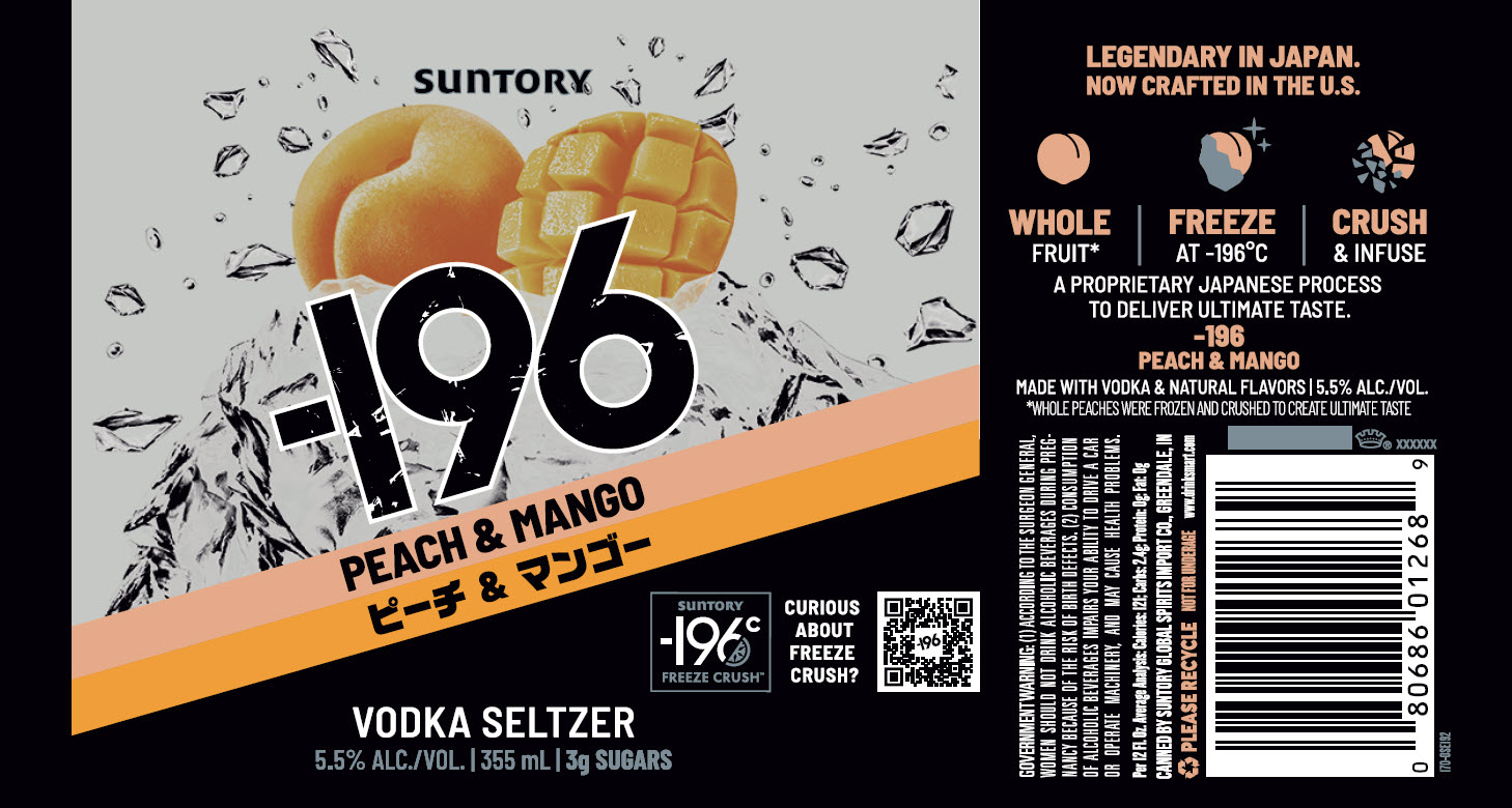 TABC label artwork for -196 Peach & Mango Vodka Seltzer