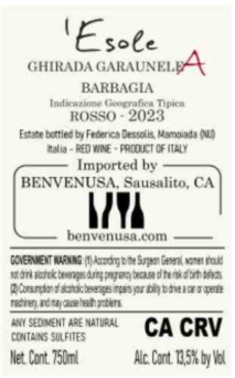 TABC label artwork for 'Esole Rosso Barbagia