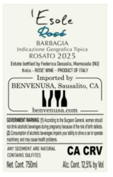 TABC label artwork for 'Esole Rose Barbagia