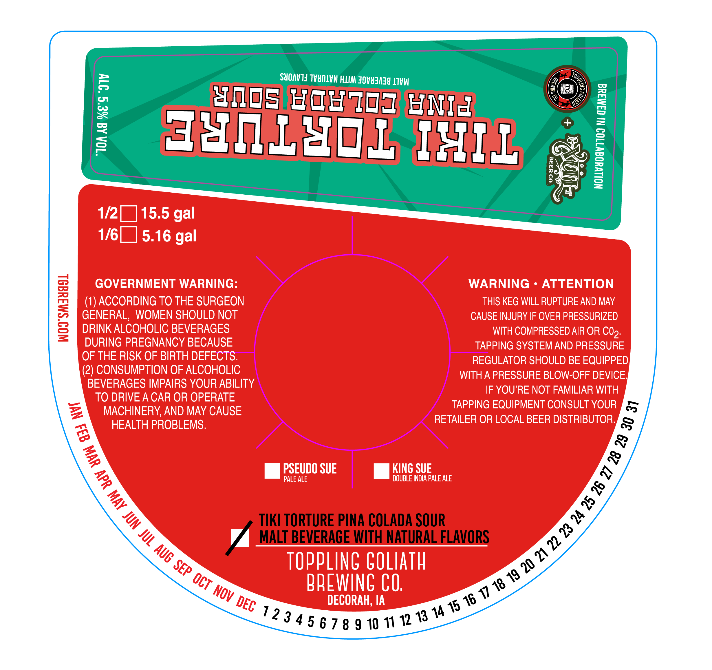 TABC label artwork for TOPPLING GOLIATH BREWING CO. TIKI TORTURE PINA COLADA SOUR