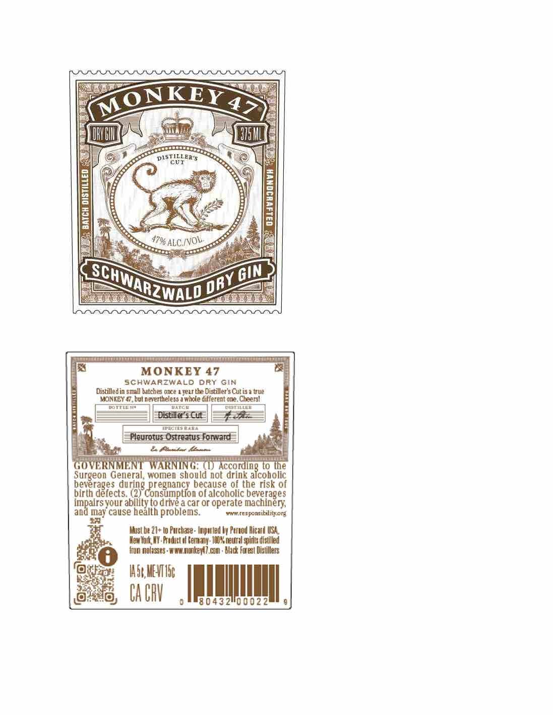 TABC label artwork for Monkey47 Distiller's Cut