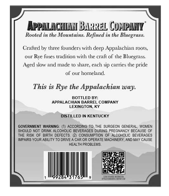 TABC label artwork for APPALACHIAN BARREL COMPANY STRAIGHT RYE WHISKEY
