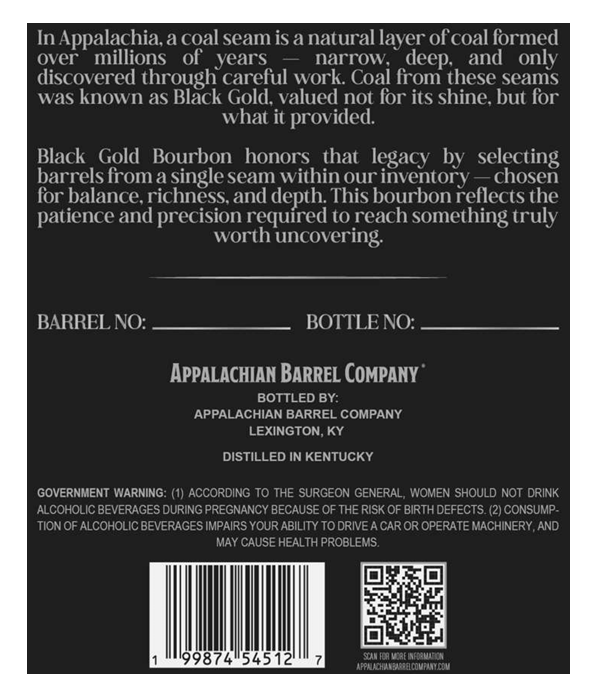 TABC label artwork for BLACK GOLD SEAM SERIES KENTUCKY STRAIGHT BOURBON WHISKEY