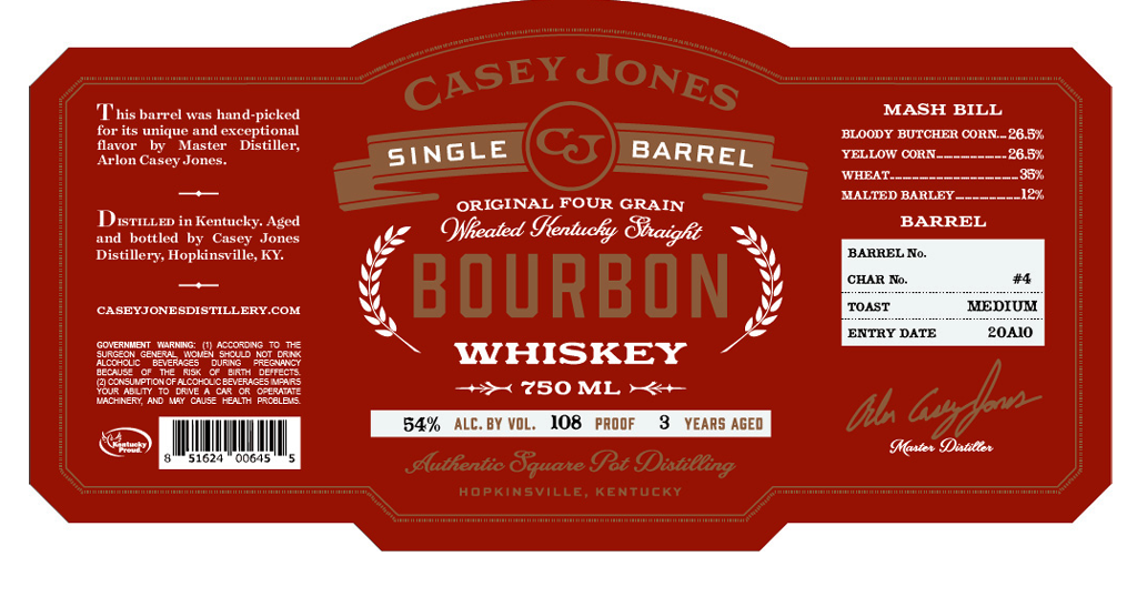 TABC label artwork for CASEY JONES SINGLE BARREL BOURBON WHISKEY