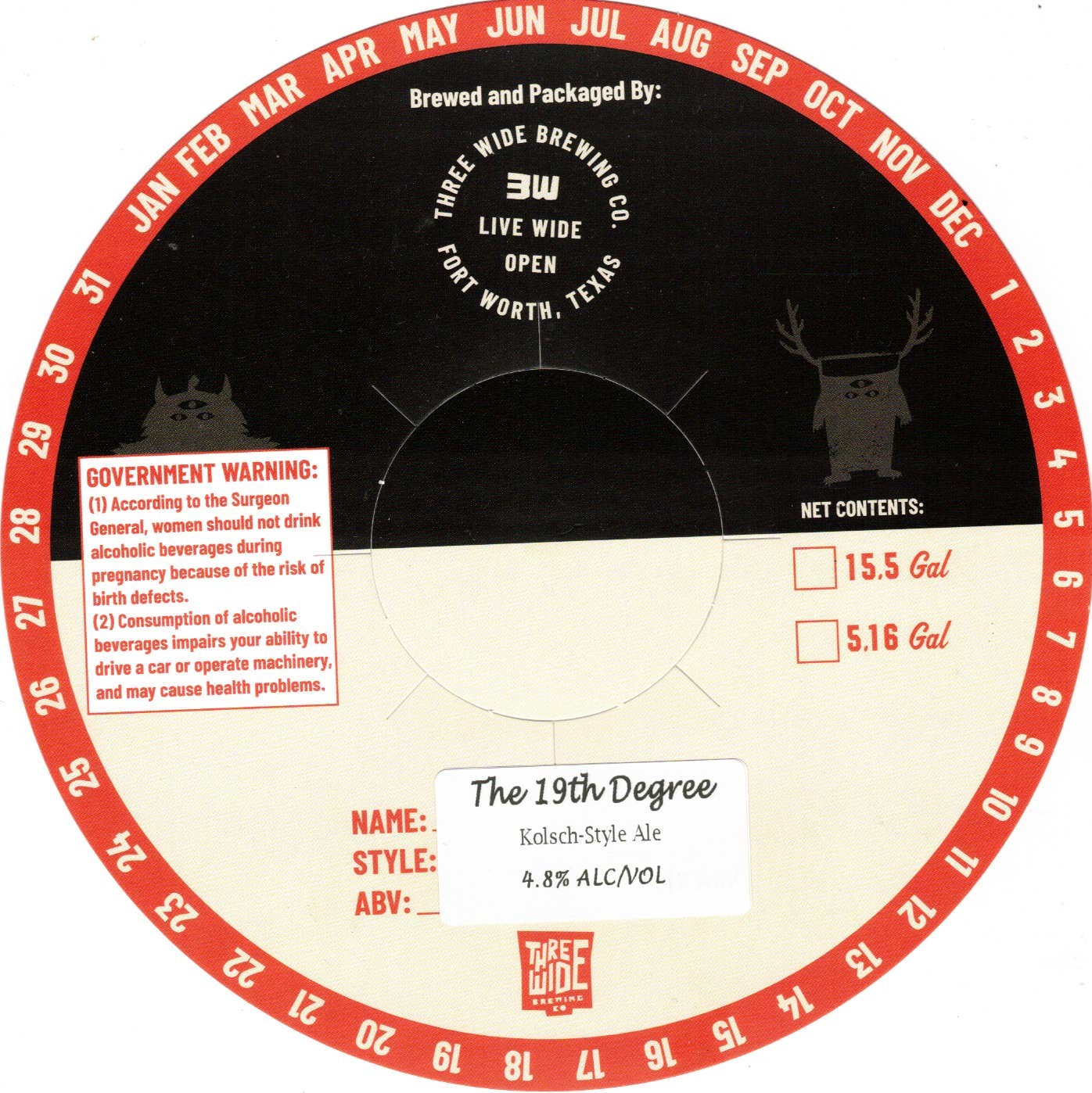 TABC label artwork for THREE WIDE BREWING THE 19TH DEGREE