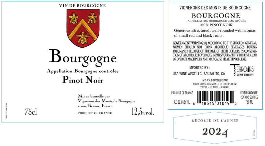 TABC label artwork for Vignerons des Monts de Bourgogne Coeur Des Coteaux Pinot Noir Bourgogne