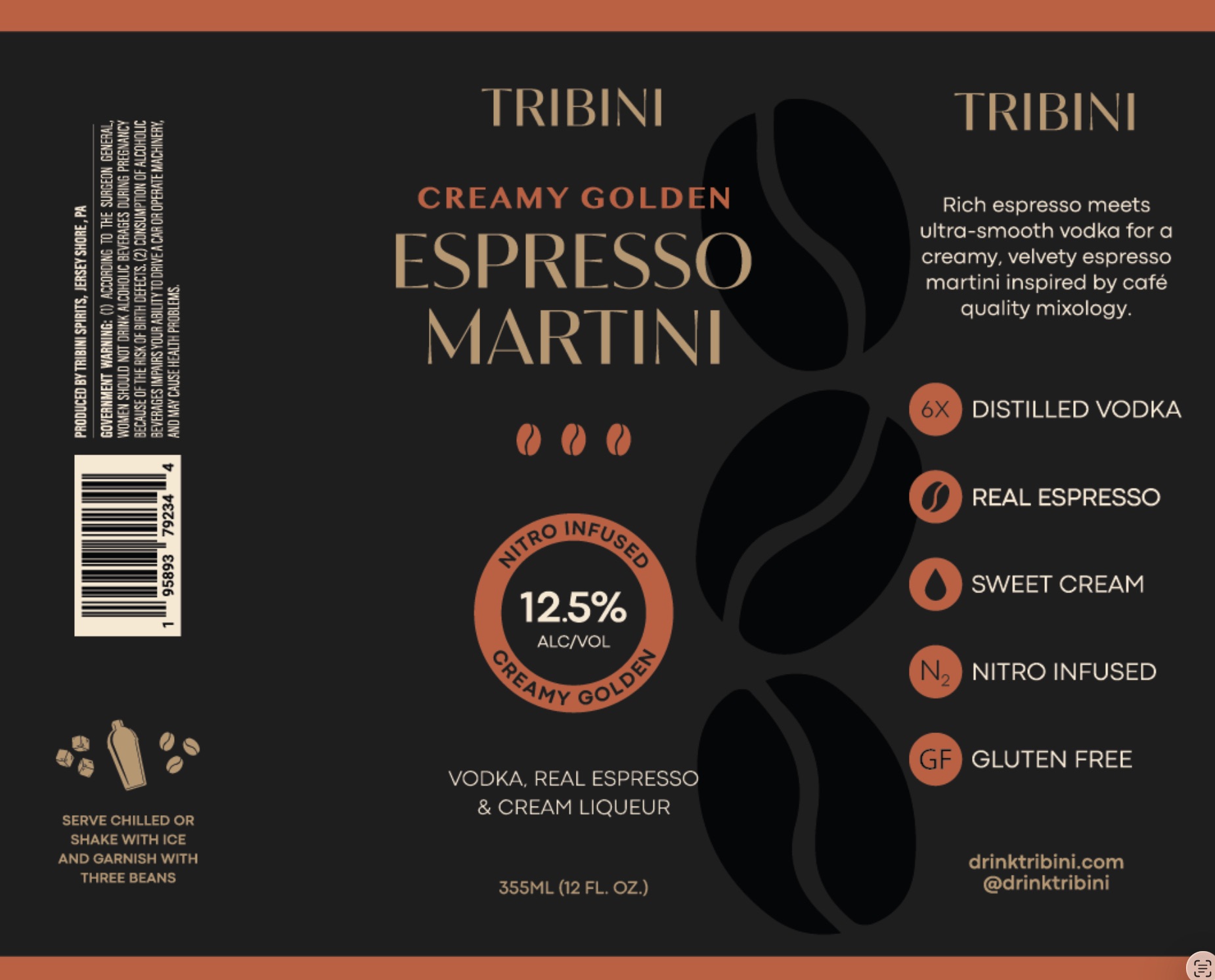 TABC label artwork for Tribini Creamy Golden Espresso Martini (Decaf)