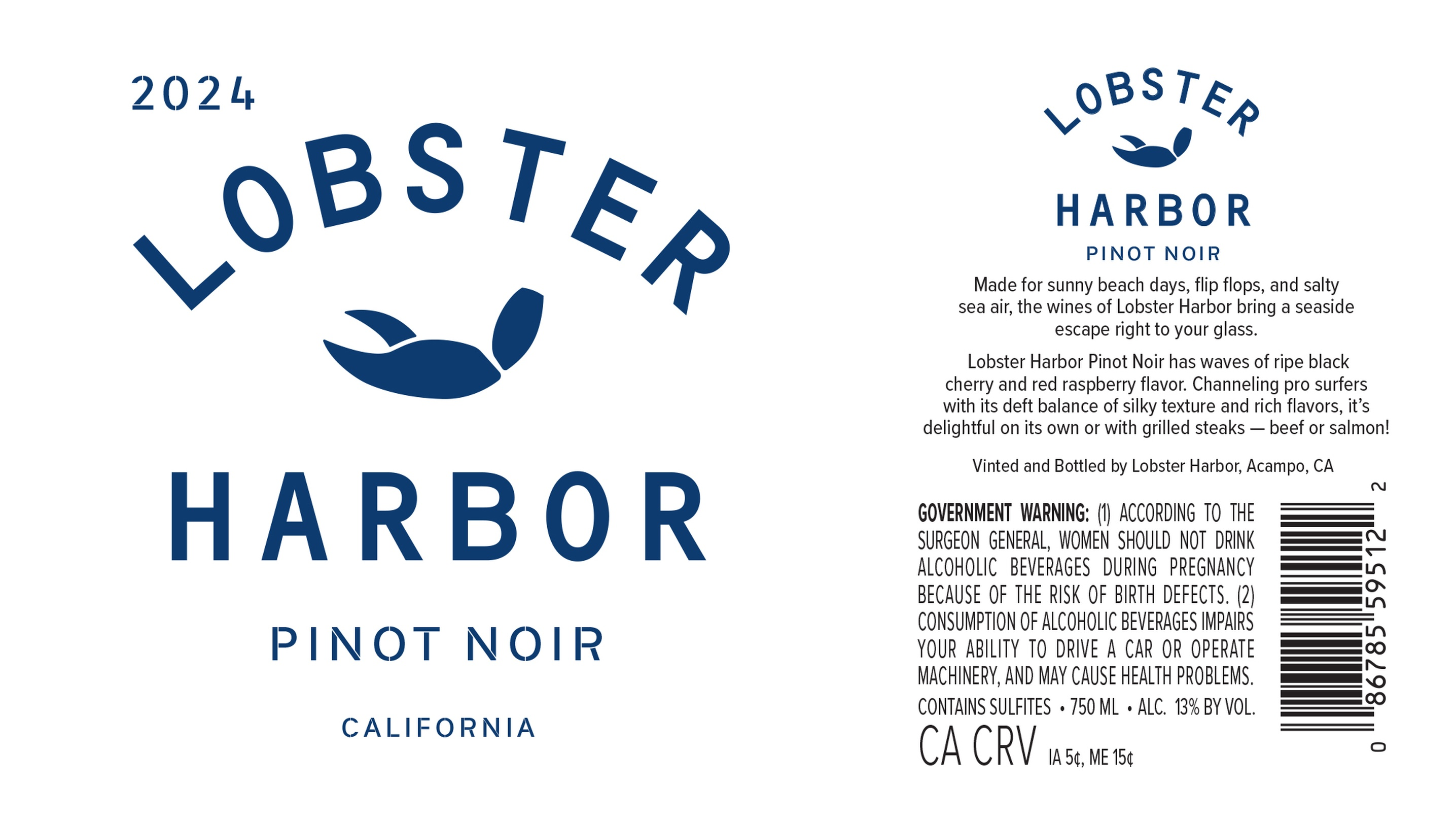 TABC label artwork for LOBSTER HARBOR PINOT NOIR
