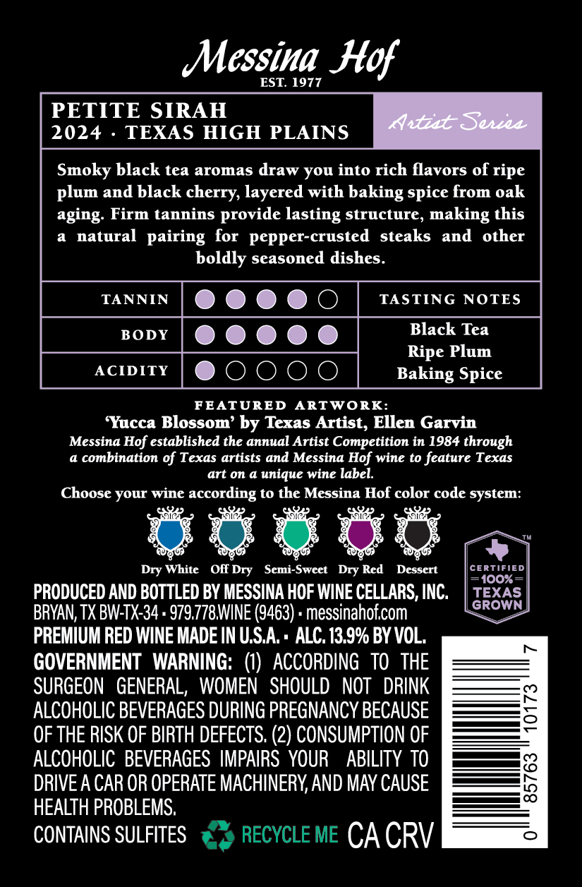 TABC label artwork for Messina Hof Petite Sirah, Artist Series