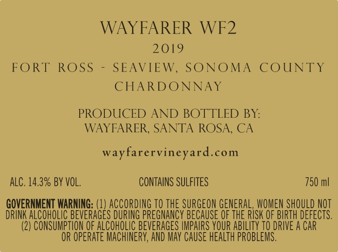 TABC label artwork for Wayfarer WF2 Chardonnay Fort Ross-Seaview