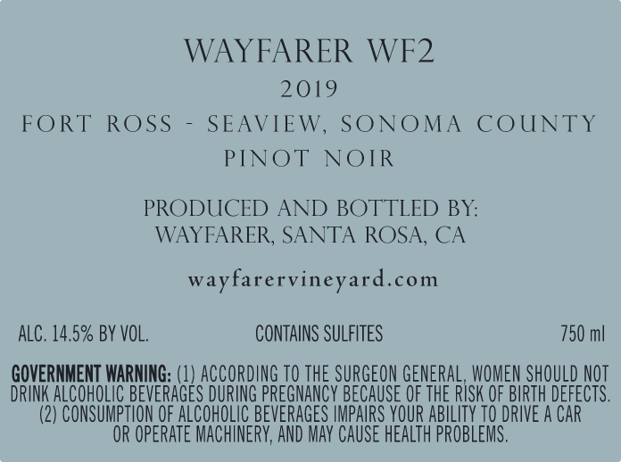 TABC label artwork for Wayfarer WF2 Pinot Noir Fort-Ross Seaview