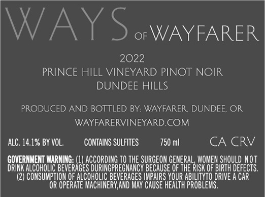 TABC label artwork for Ways of Wayfarer Prince Hill Pinot Noir Dundee Hills