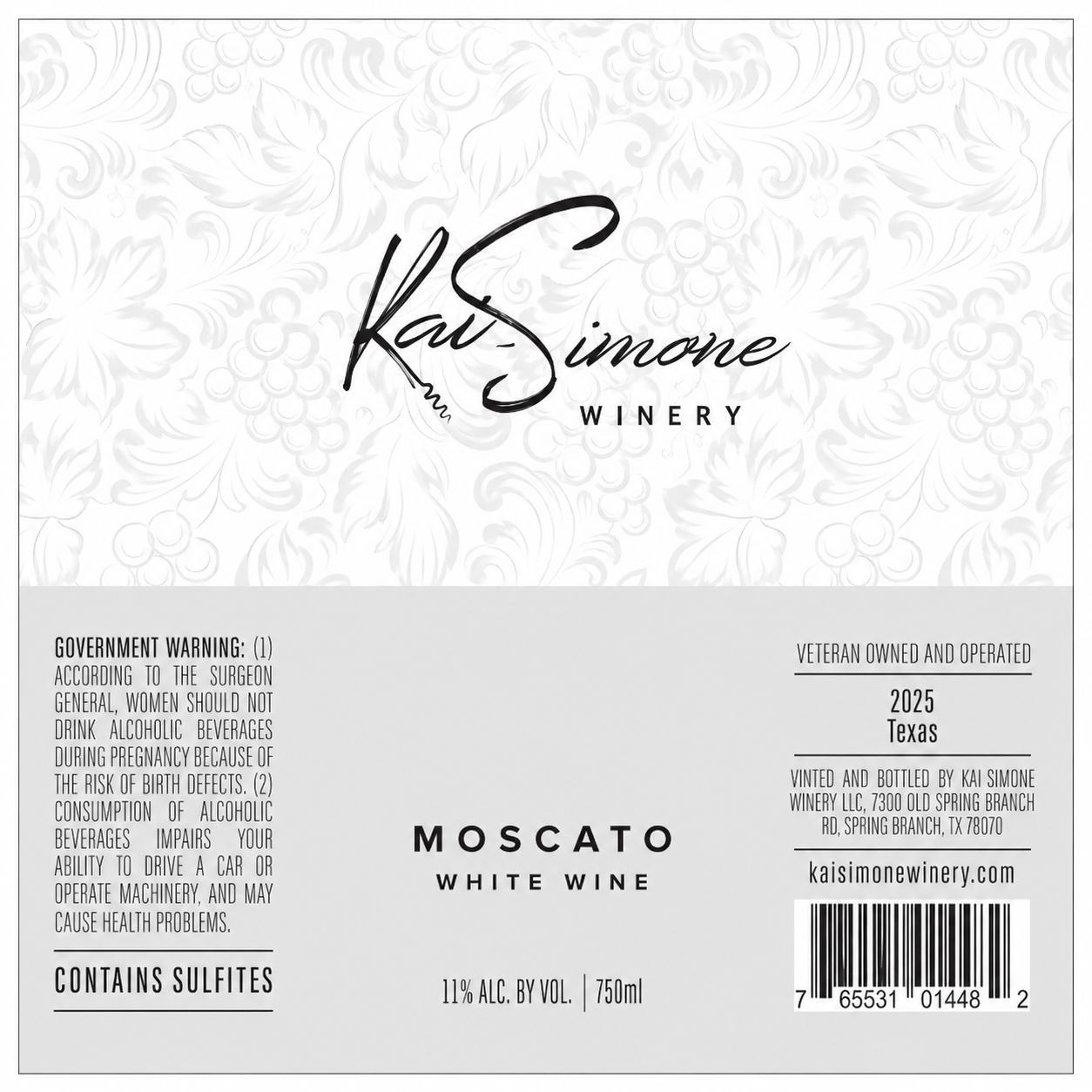TABC label artwork for Kai-Simone Winery Moscato