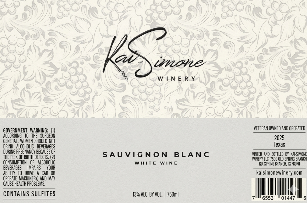 TABC label artwork for Kai-Simone Winery Sauvignon Blanc