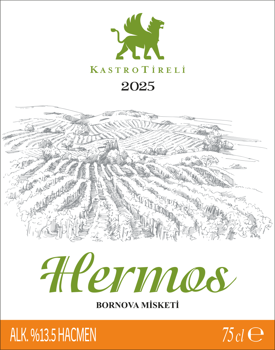 TABC label artwork for Kastro Tireli Hermos 2025 Dry White Wine