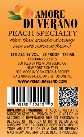 TABC label artwork for Amore Di Verano Peach Specialty