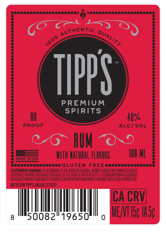TABC label artwork for Tipp's Rum 100 ML