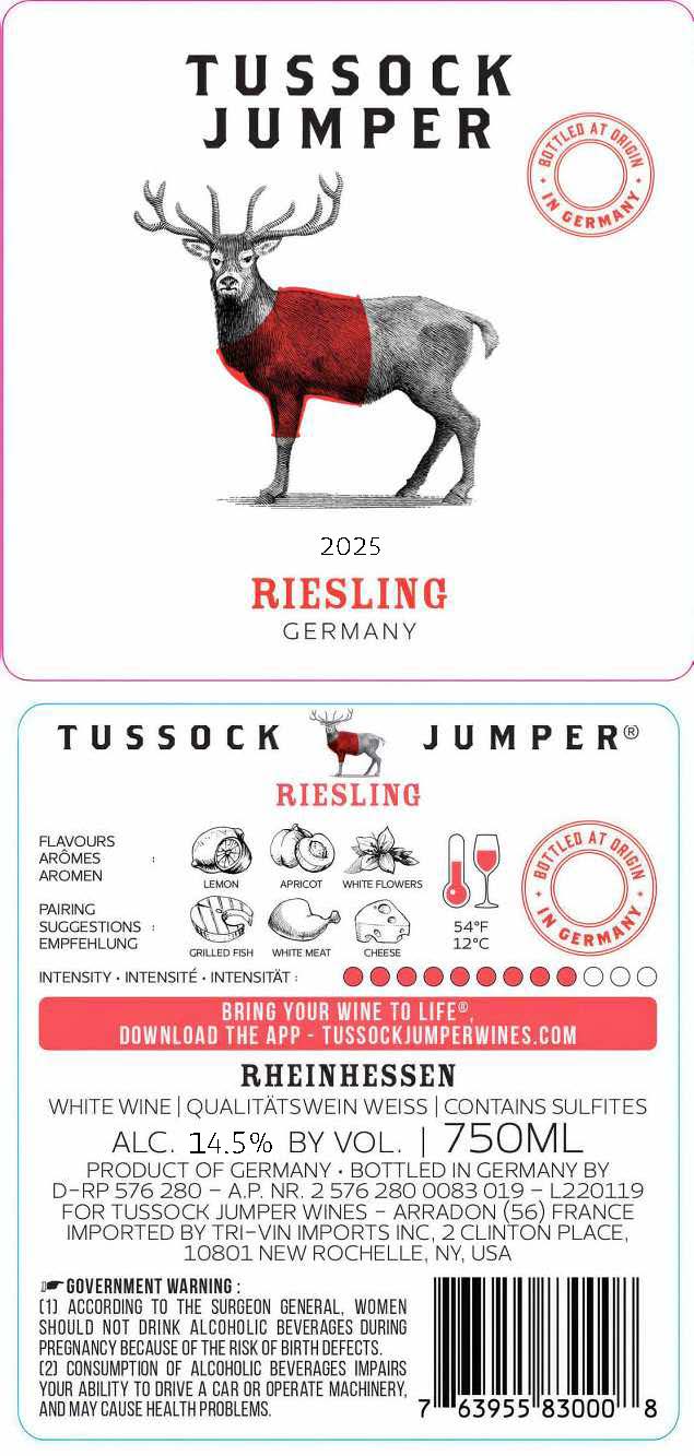 TABC label artwork for Tussock Jumper Riesling