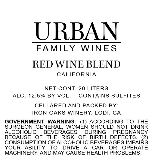 TABC label artwork for Urban Family Wines Red Blend Keg