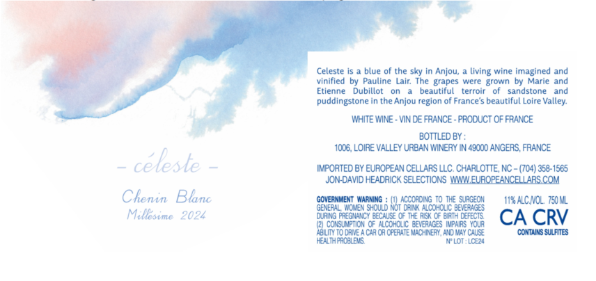 TABC label artwork for 1006 Celeste Chenin Blanc Vin de France