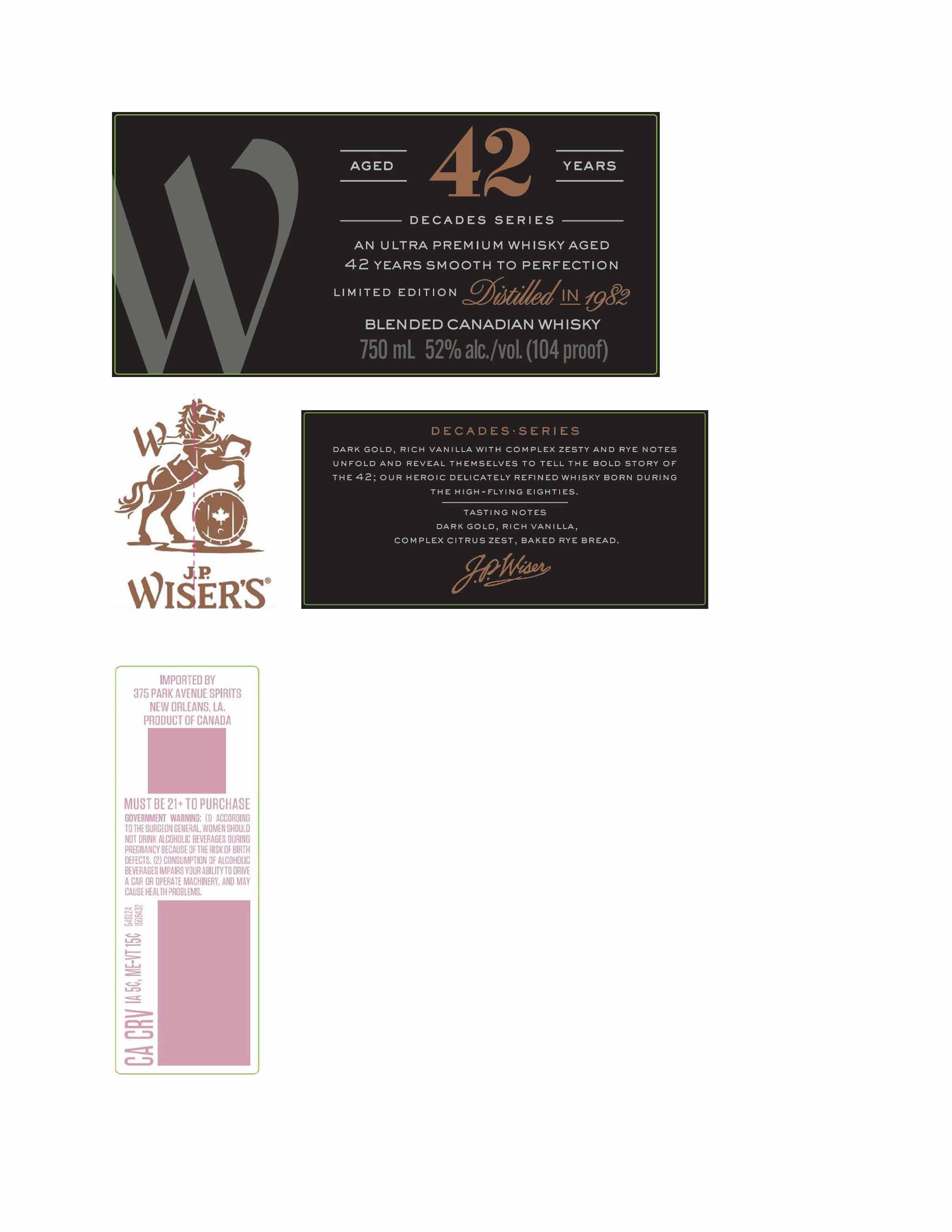 TABC label artwork for JP Wiser's 42 YO Canadian Whisky