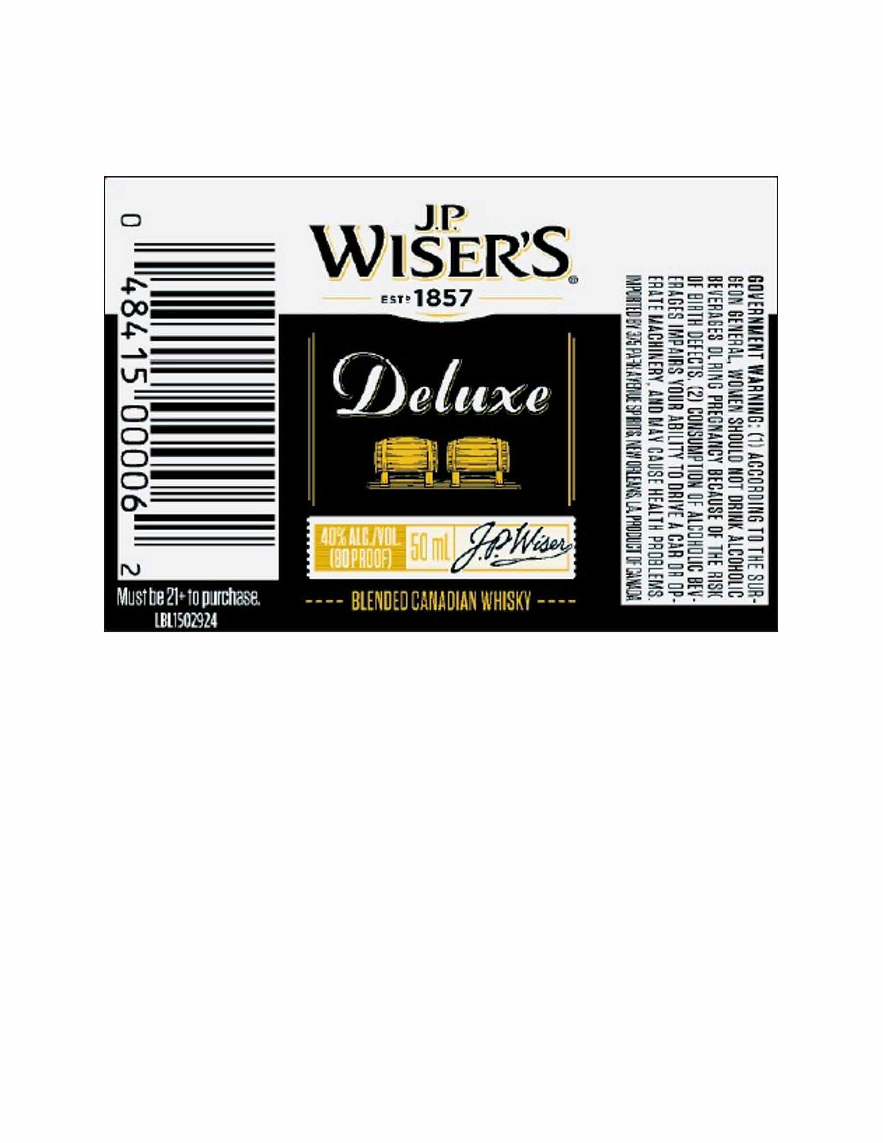 TABC label artwork for JP Wiser's Deluxe Double Barrel Canadian Whisky 50