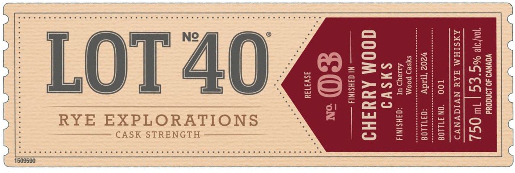 TABC label artwork for Lot No 40 Cherry Wood Cask Whisky