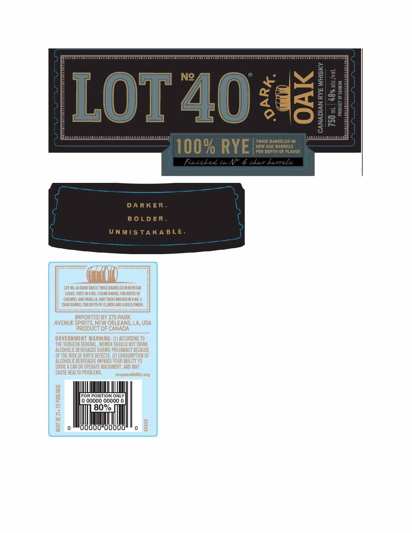 TABC label artwork for Lot 40 Dark Oak Rye Whisky