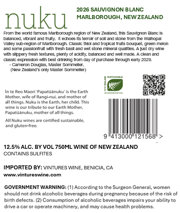 TABC label artwork for Nuku Sauvignon Blanc Marlborough
