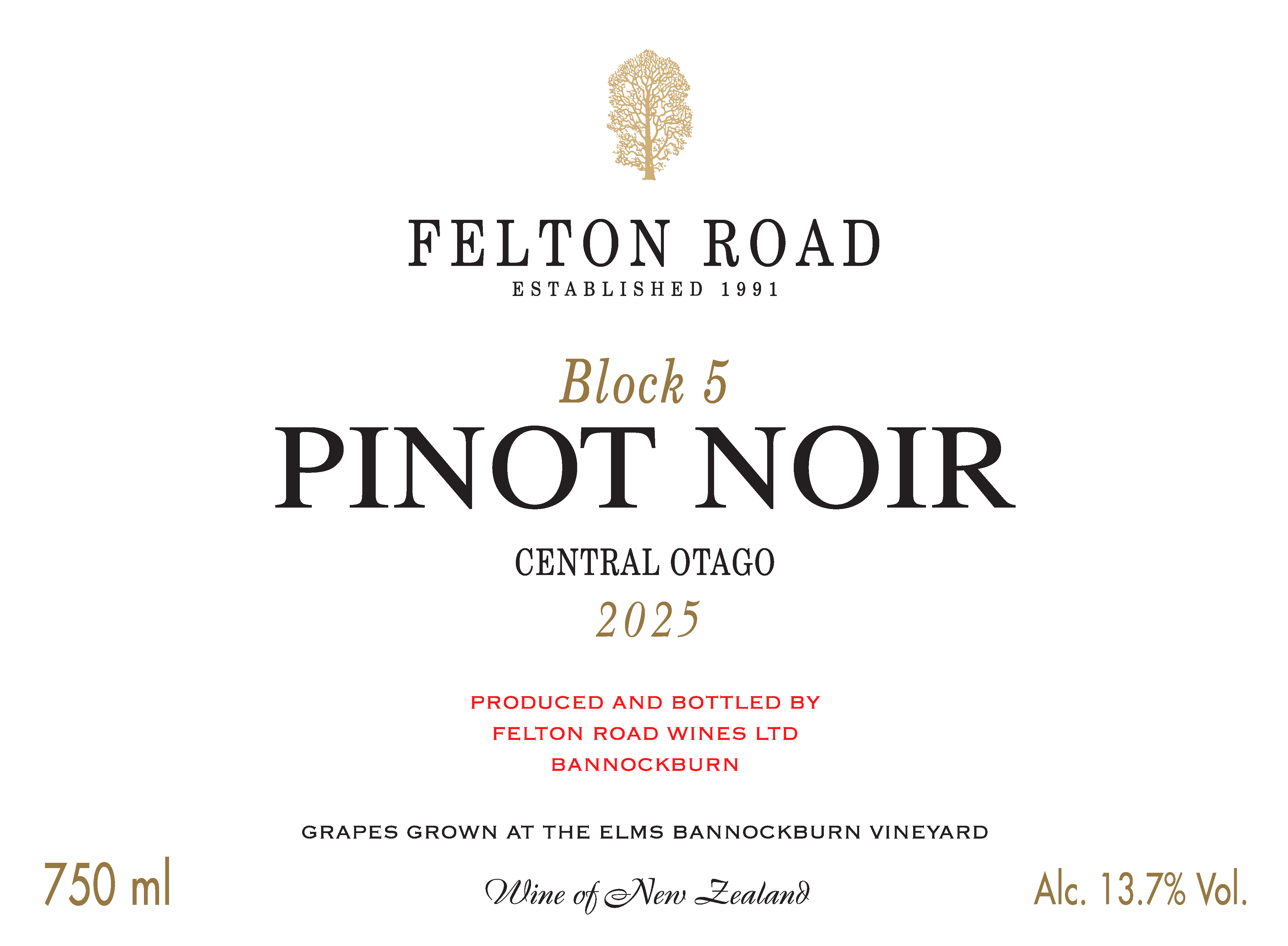 TABC label artwork for Felton Road Block 5 Pinot Noir