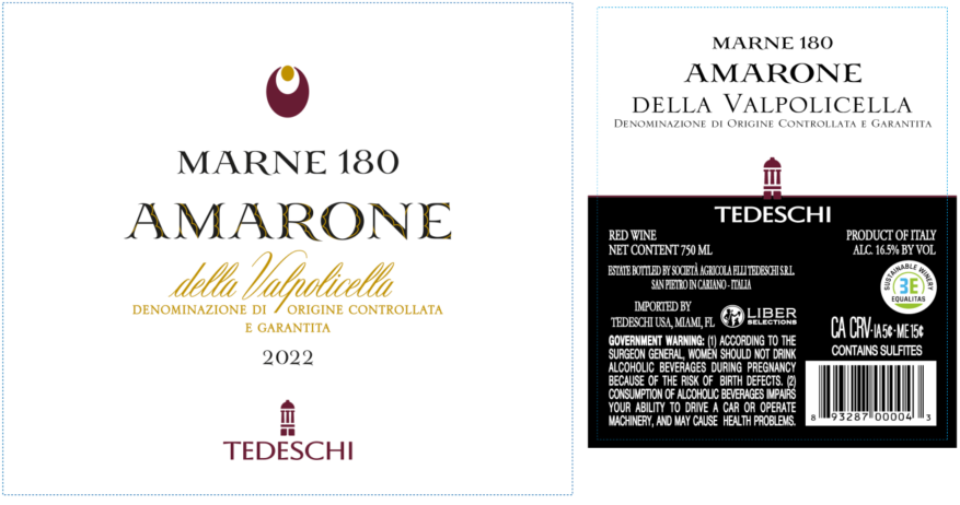 TABC label artwork for Tedeschi Marne 180 Amarone della Valpolicella Red