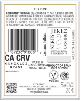 TABC label artwork for Tio Pepe Fino Palomino Jerez Xeres Sherry