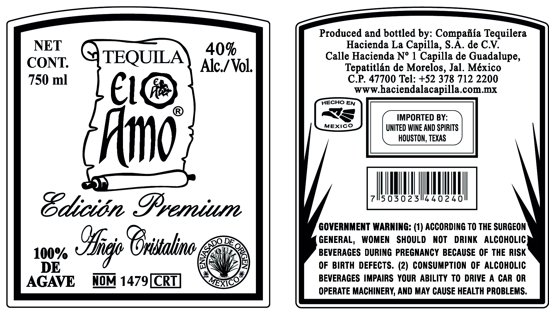 TABC label artwork for El Amo Premium Anejo Cristalino