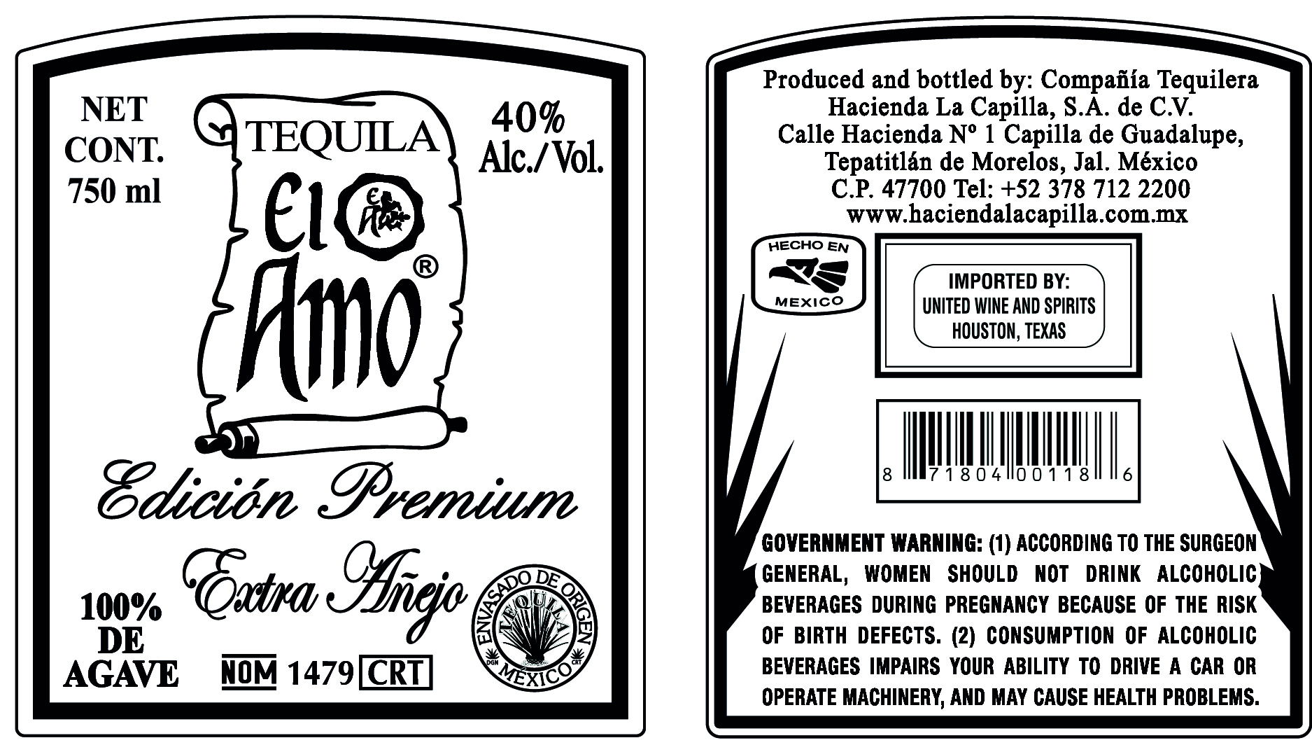 TABC label artwork for El Amo Premium Extra Anejo