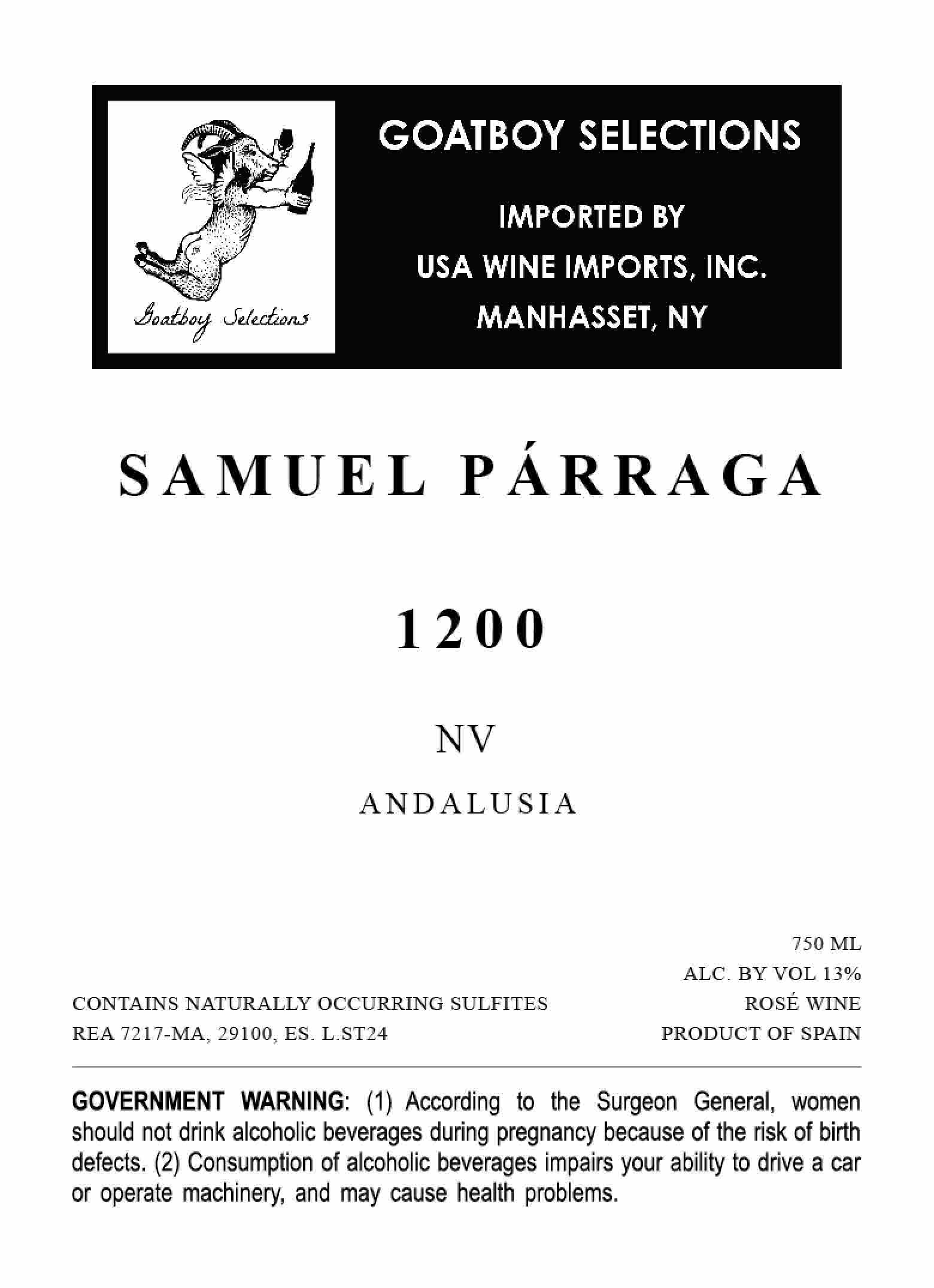 TABC label artwork for Samuel Parraga 1200 Andalusia Rose Wine