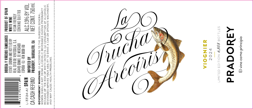 TABC label artwork for Pradorey La Trucha Arcoiris Viognier Spain