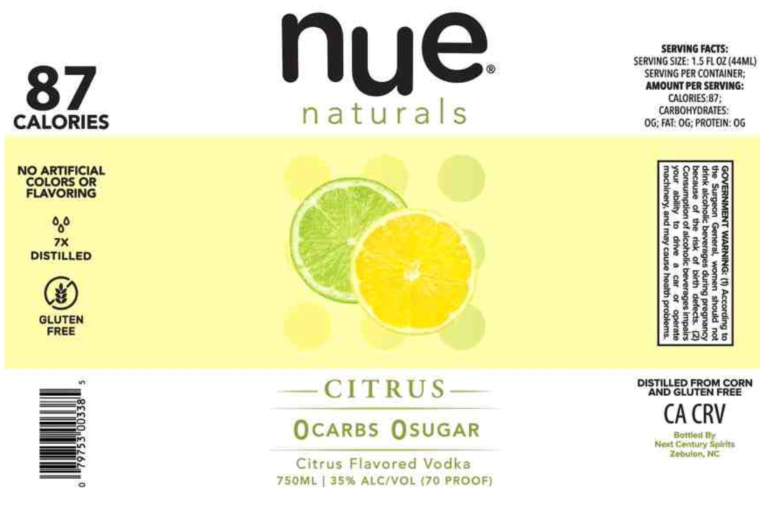 TABC label artwork for Nue Naturals Citrus