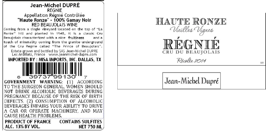 TABC label artwork for JEAN-MICHEL DUPRE HAUTE RONZE