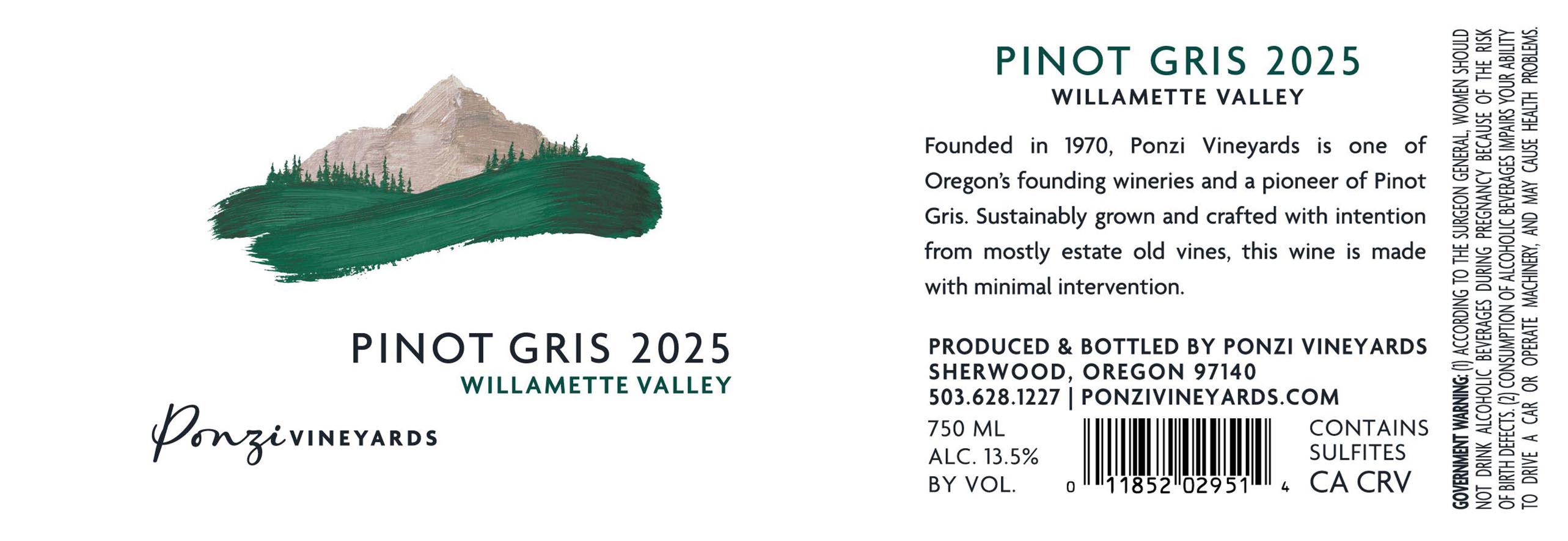 TABC label artwork for Ponzi Vineyards