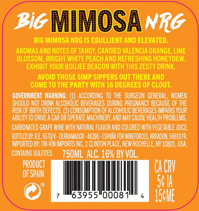 TABC label artwork for Big Mimosa NRG